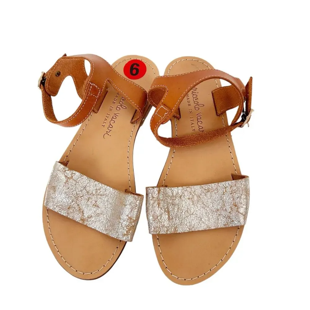Niccolo Vacari Silver Leather Sandals Sz 6
